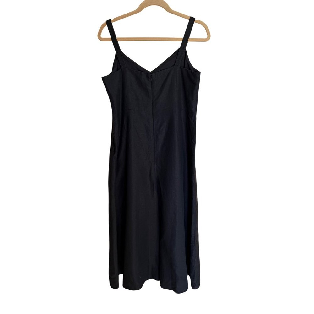 Club Monaco Womens Wide Leg Jumpsuit Size 12 Black Linen Blend Lined Casual - Picture 3 of 11